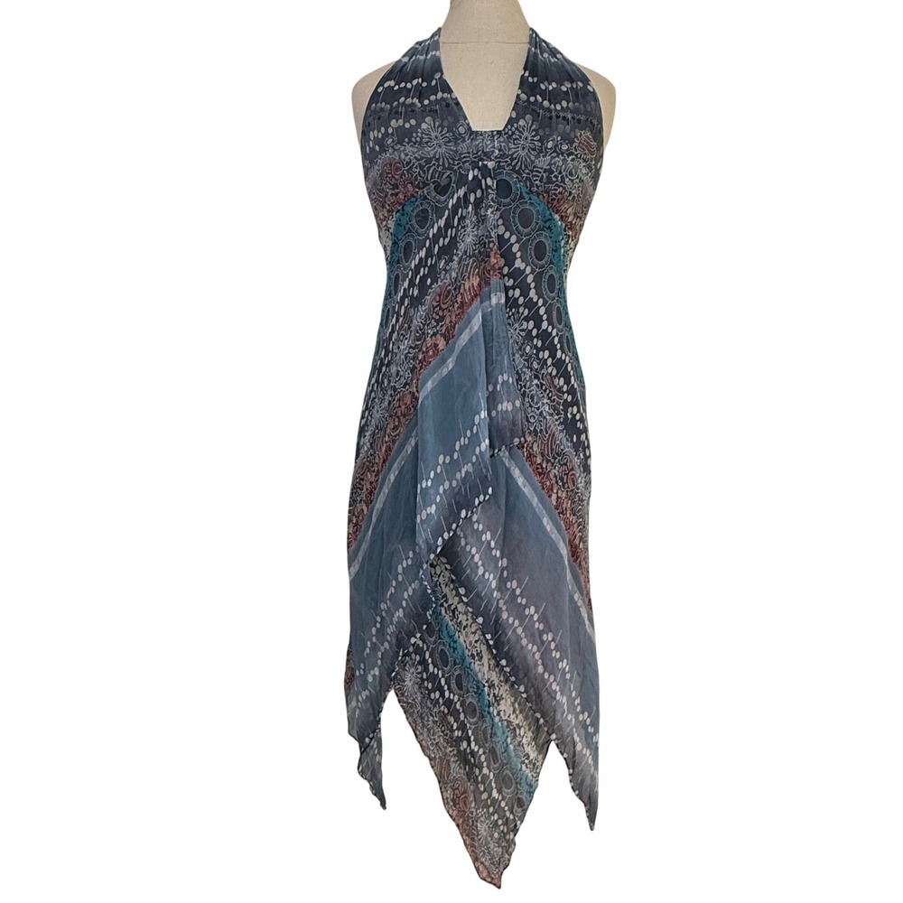 Adrianna Papell 100% Silk Halter Handkerchief Hem Midi Dress Size 8 Y2K Fairy